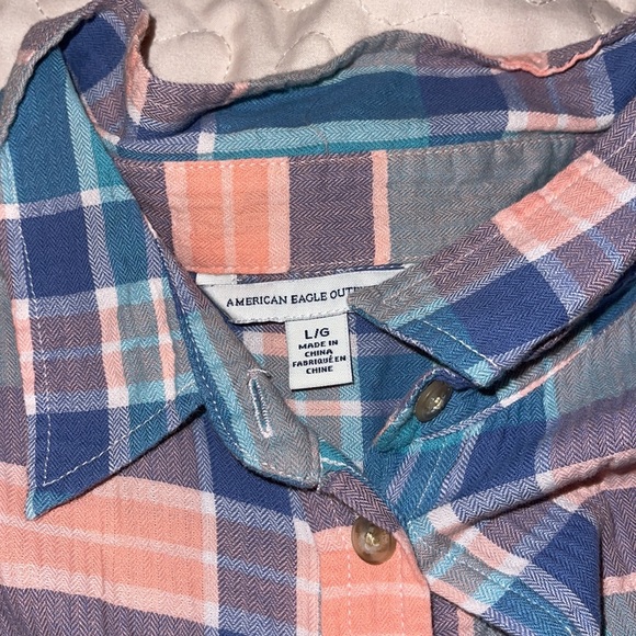 American Eagle Spring Colored Plaid Shirt Size L - Picture 3 of 3